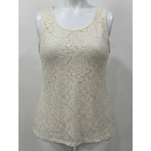 Brittany Black Blouse Womens 3X Off White Lace Sleeveless Scoop Neck Coquette